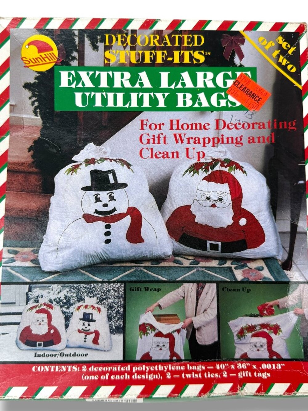 SunHill Decorated Stuff-Its X-Large Christmas Utility Bags Santa Snowman 1990